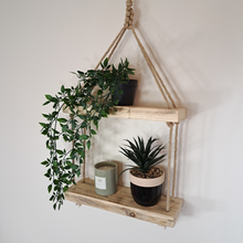 Load image into Gallery viewer, Rustic Wooden Rope Hanging Shelf