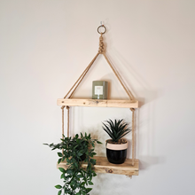 Load image into Gallery viewer, Rustic Wooden Rope Hanging Shelf