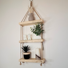 Load image into Gallery viewer, Rustic Wooden Rope Hanging Shelf