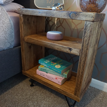 Load image into Gallery viewer, Homemade Rustic Bedside Table | Farmhouse Bedside Table | Side Table | Hairpin Table | Bedside Table | Reclaimed Bedside Table