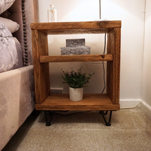 Load image into Gallery viewer, Homemade Rustic Bedside Table | Farmhouse Bedside Table | Side Table | Hairpin Table | Bedside Table | Reclaimed Bedside Table