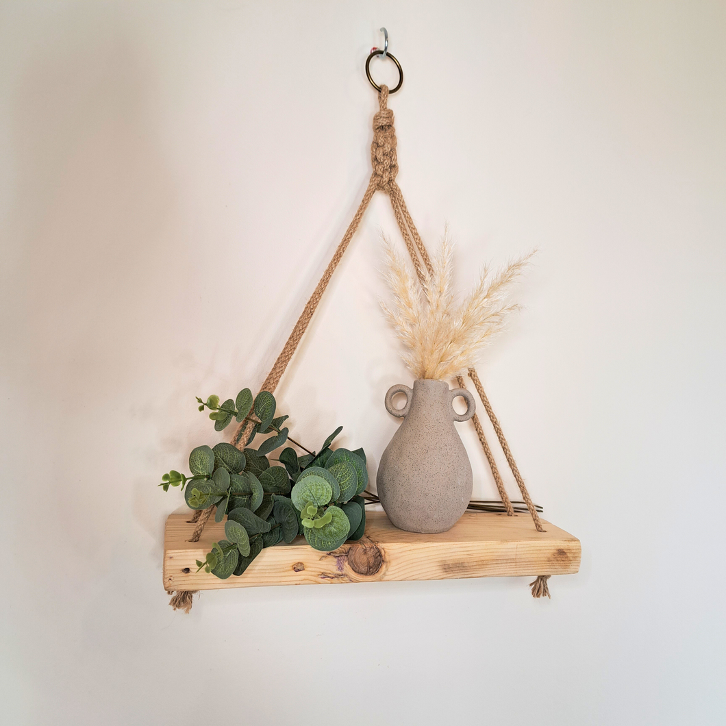 Rustic Wooden Rope Hanging Shelf