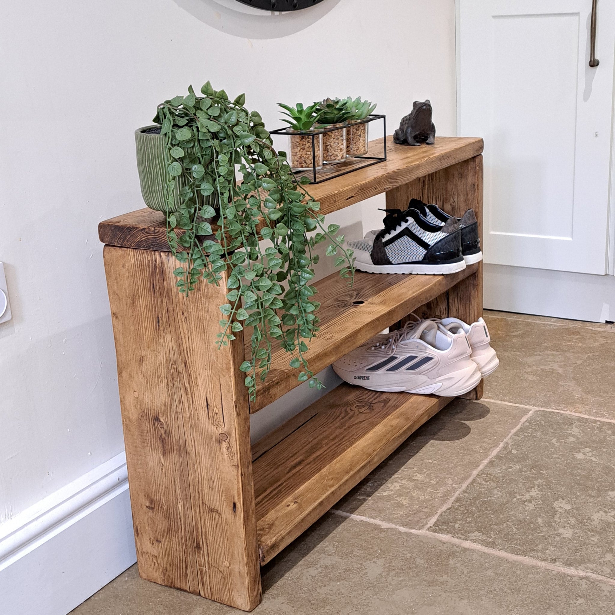 Distressed wood shoe rack hotsell