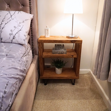 Load image into Gallery viewer, Homemade Rustic Bedside Table | Farmhouse Bedside Table | Side Table | Hairpin Table | Bedside Table | Reclaimed Bedside Table
